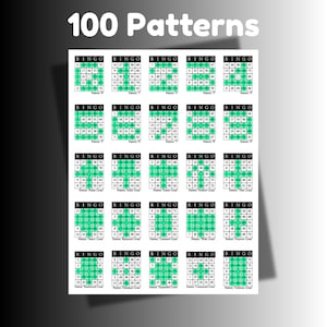 100 cartones de bingo con patrones ganadores resaltados (PDF imprimible)
