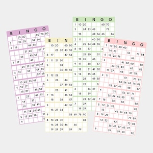50 Printable UK Bingo Cards PDF | 1 - 90 | 2 Per Page | Instant Download A4