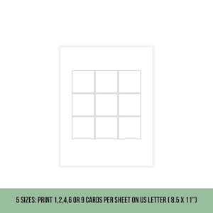 Tarjetas de bingo en blanco imprimibles de 3x3 / 5 tamaños de PDF / Plantilla / Cuadrícula personalizable / Sin encabezado / Descarga instantánea