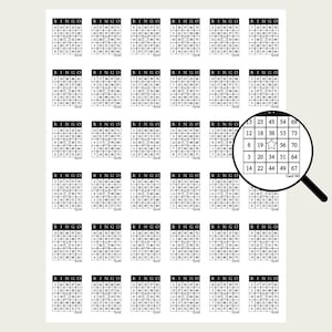 1800 minicartas de bingo imprimibles / Pequeñas, 36 por página / Descarga instantánea / Actividad para el aula