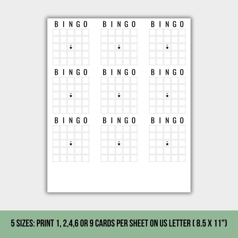 Printable Blank Bingo Cards | 5 PDF Sizes | Template | DIY Bingo Cards ...