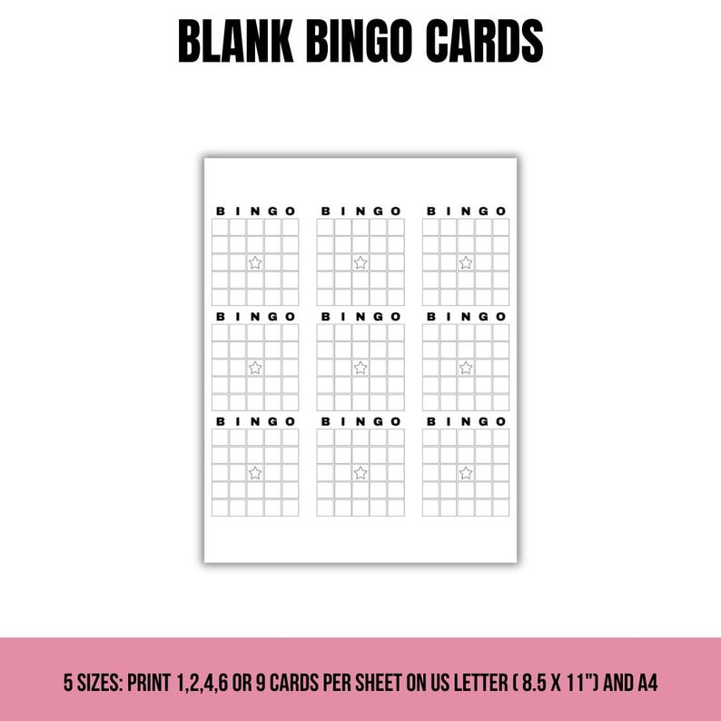 Printable Blank Bingo Cards | 5 PDF Sizes | Template | DIY Bingo Cards ...