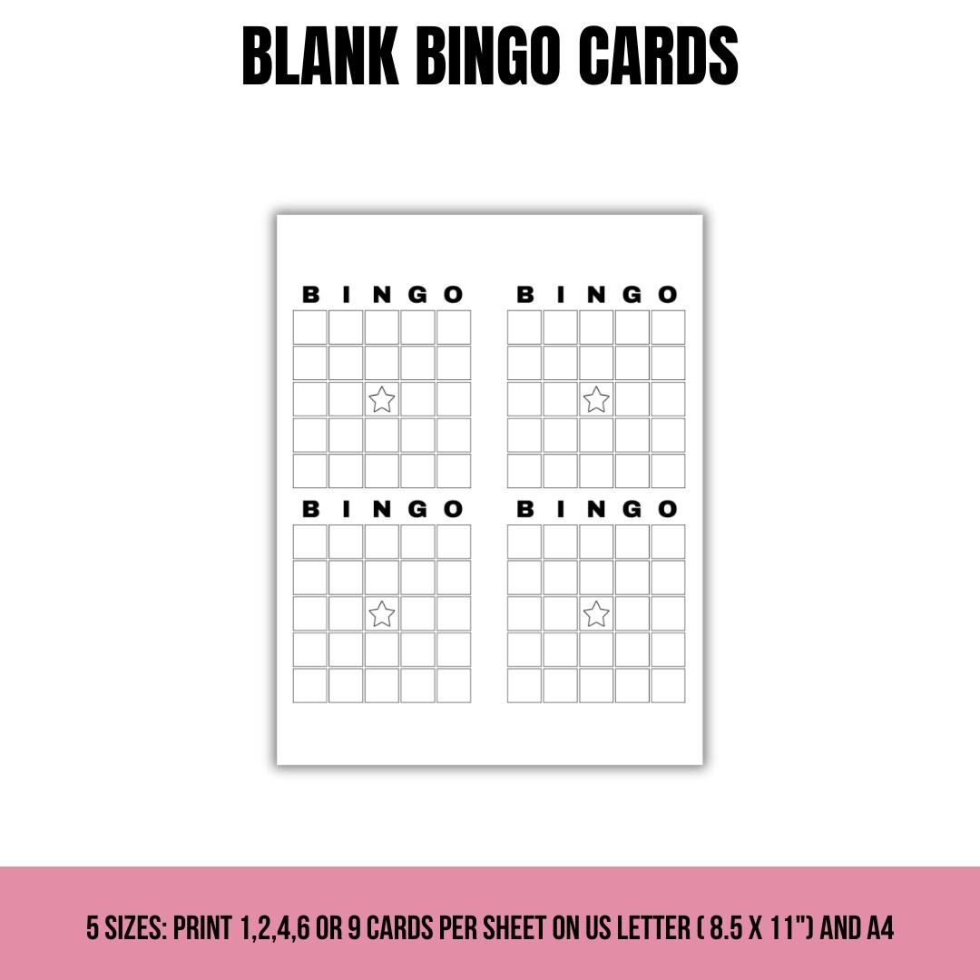 Printable Blank Bingo Cards | 5 PDF Sizes | Template | DIY Bingo Cards ...