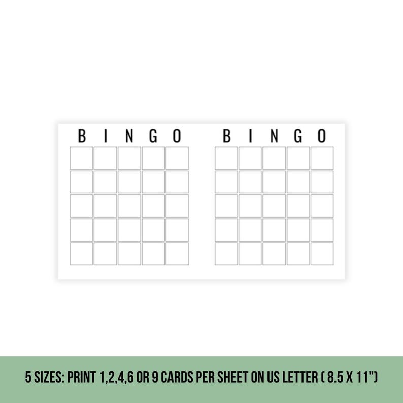 Printable Blank Bingo Cards | 5 PDF Sizes | Template | DIY Bingo Cards ...