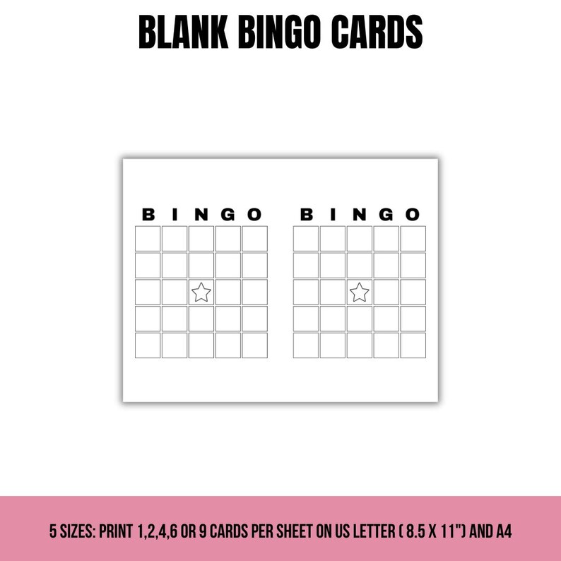 Printable Blank Bingo Cards | 5 PDF Sizes | Template | DIY Bingo Cards ...