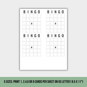 Printable Blank Bingo Cards | 5 PDF Sizes | Template | DIY Bingo Cards ...