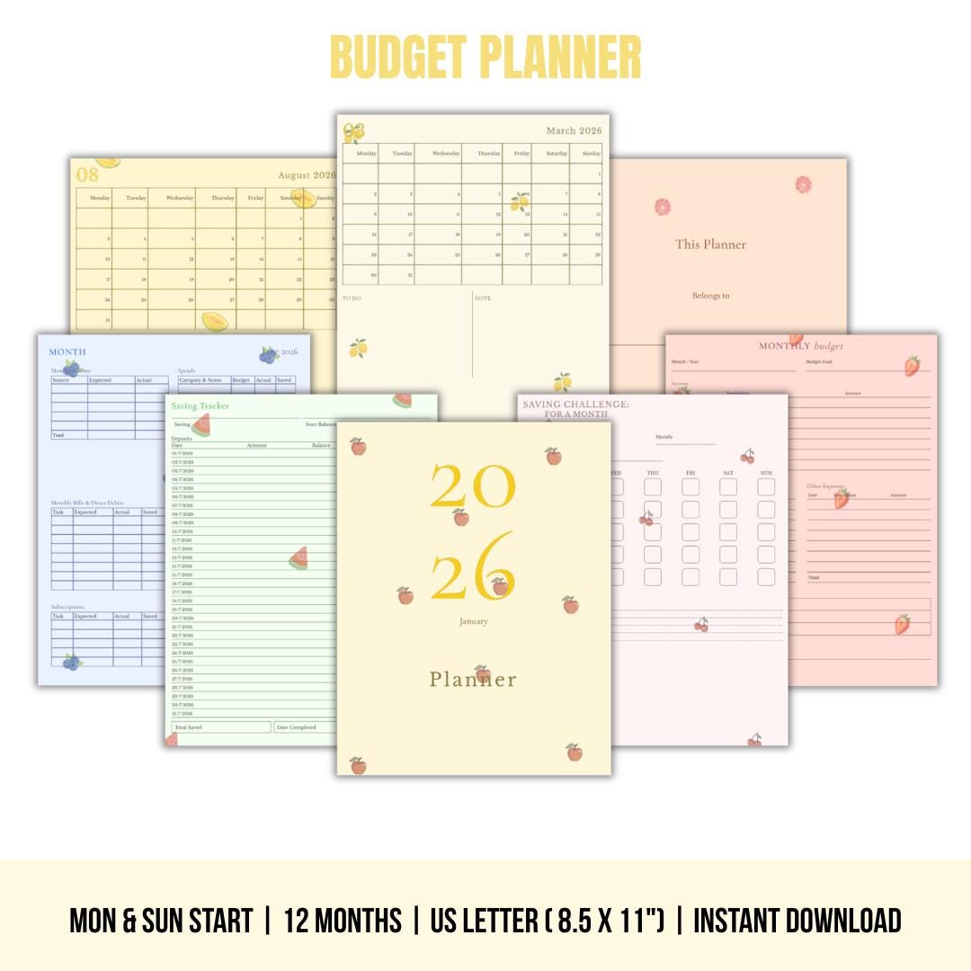 2026 Budget Planner Printable | Monthly Finance | Savings | US Letter