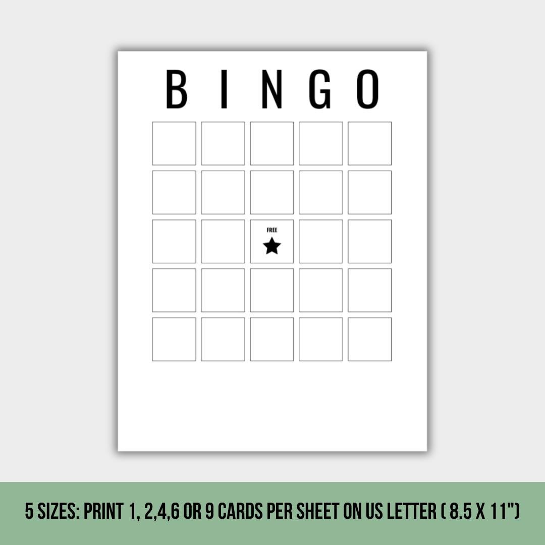 Printable Blank Bingo Cards | 5 PDF Sizes | Template | DIY Bingo Cards