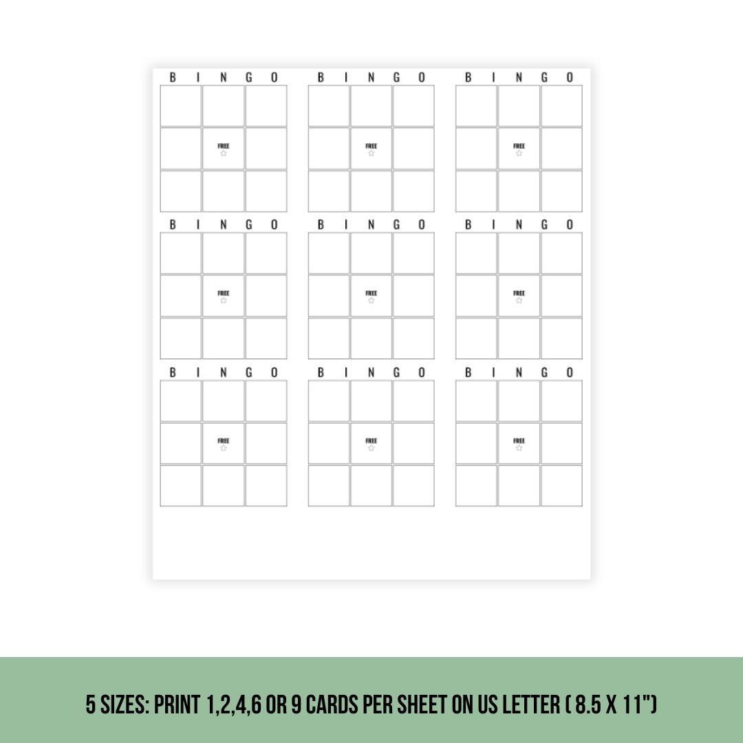 Printable 3x3 Blank Bingo Cards | 5 PDF Sizes | Template | DIY Bingo ...