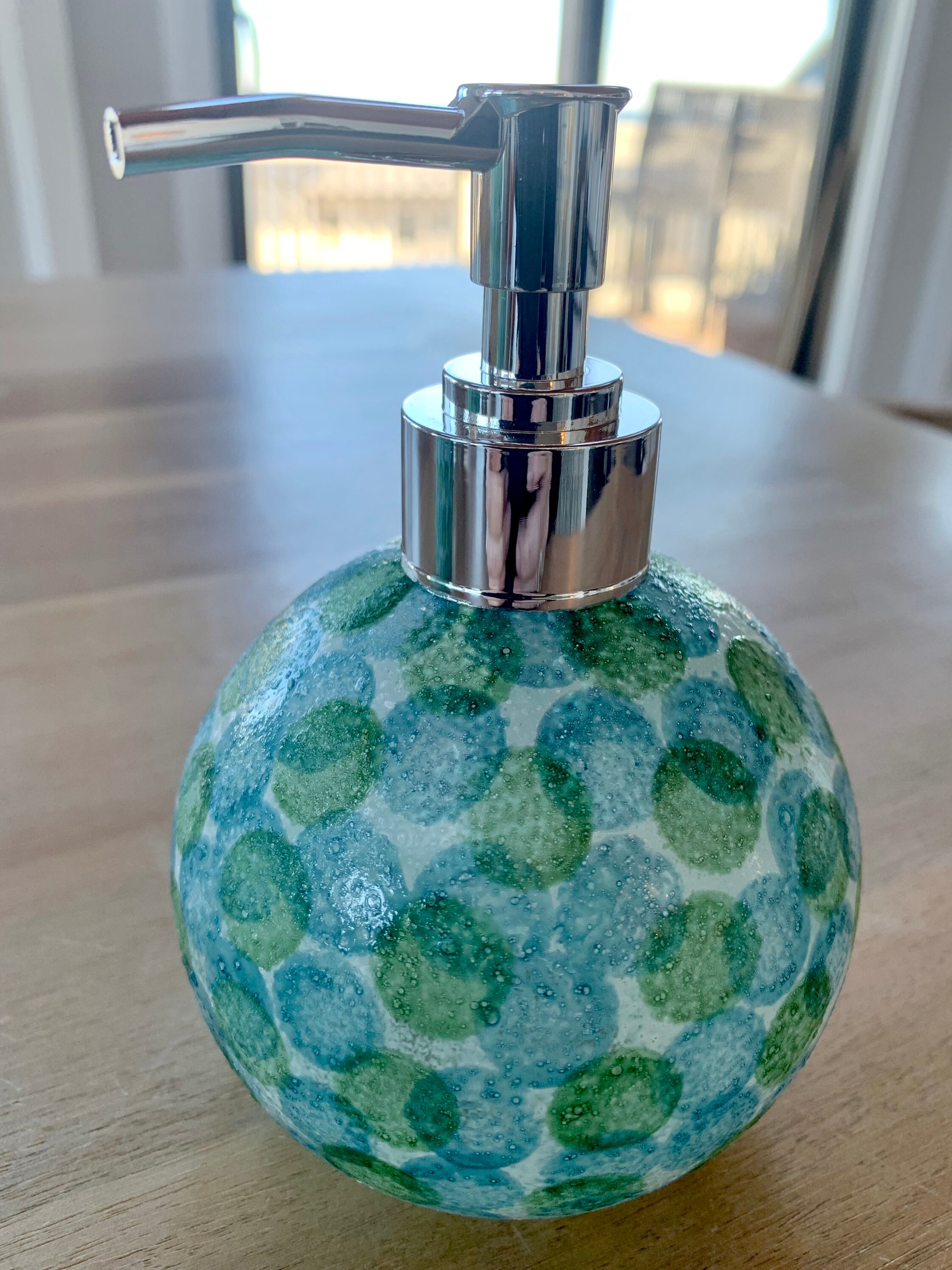 Soap Dispenser and Tumbler Set Beach Vibe Whites With Pale Blues and Greensdishwasher Safe