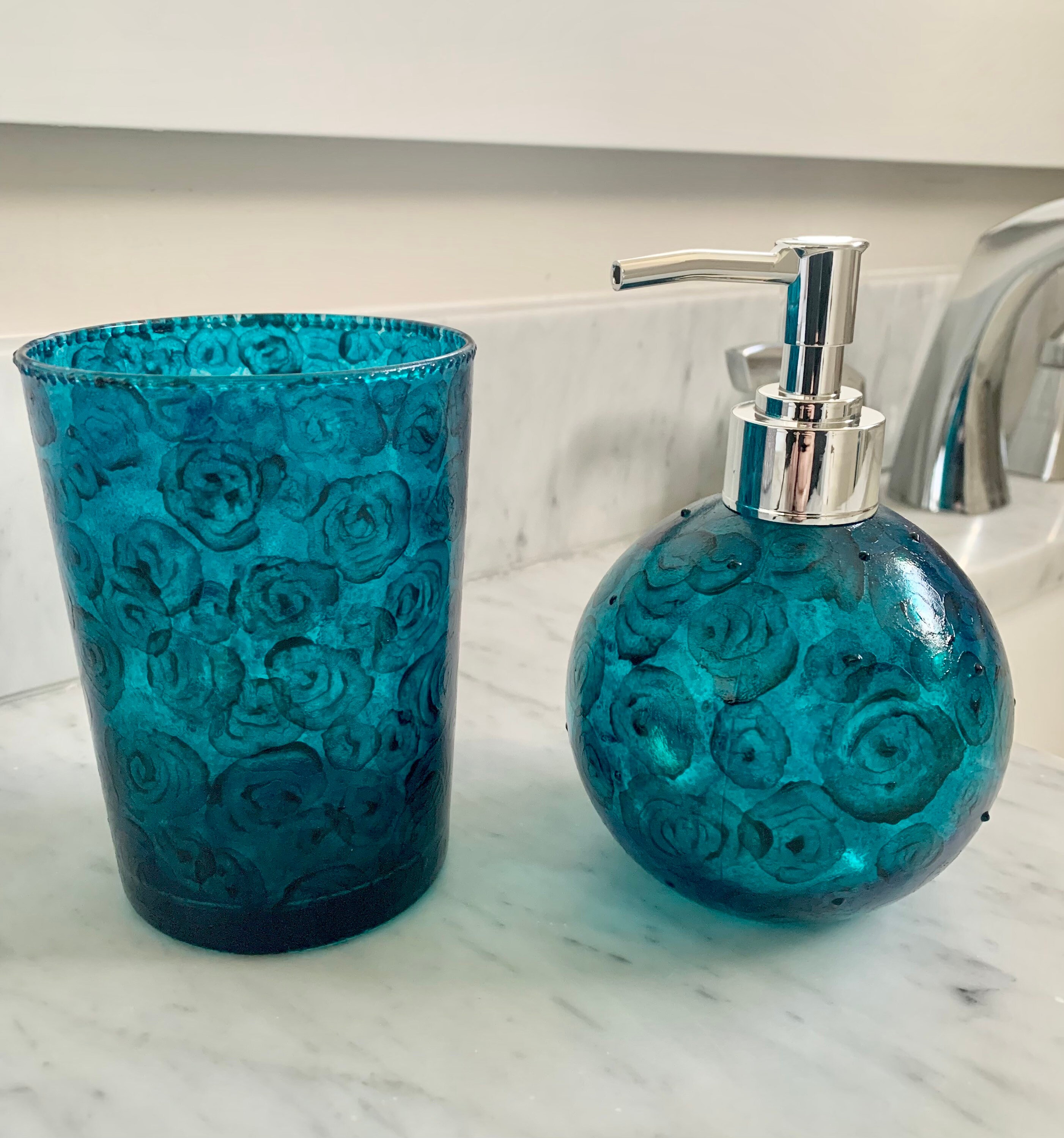 Turquoise soap sale dispenser