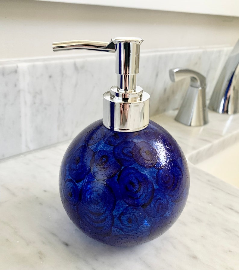 Soap Dispenser and Tumbler Set Stain Glass Collection Brilliant Violet Blues Dishwasher Safe