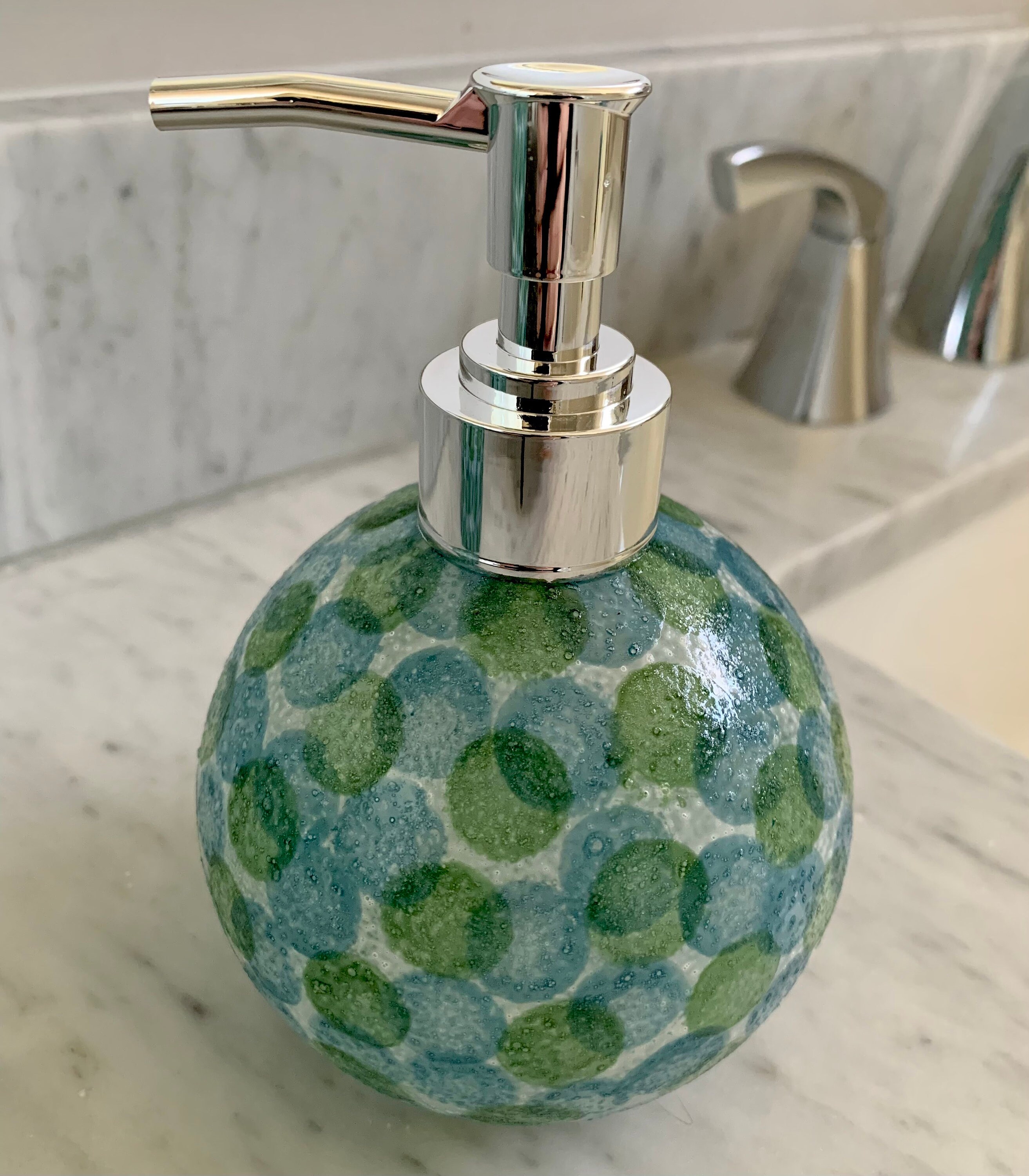 Soap Dispenser and Tumbler Set Beach Vibe Whites With Pale Blues and Greensdishwasher Safe