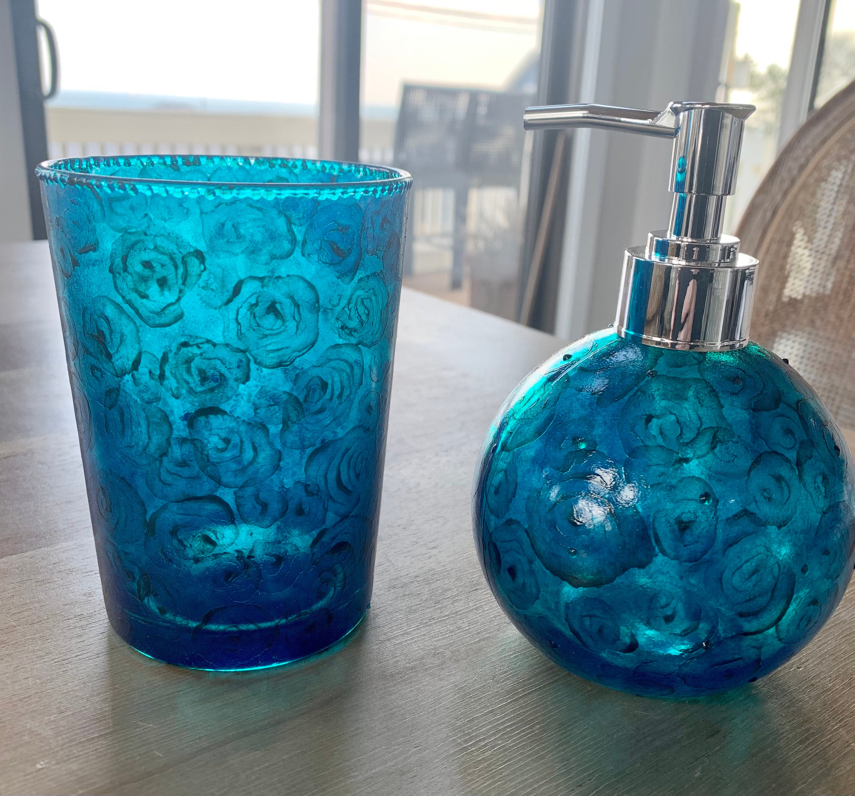 Soap Dispenser and Tumbler Set Stain Glass Collection Etsy