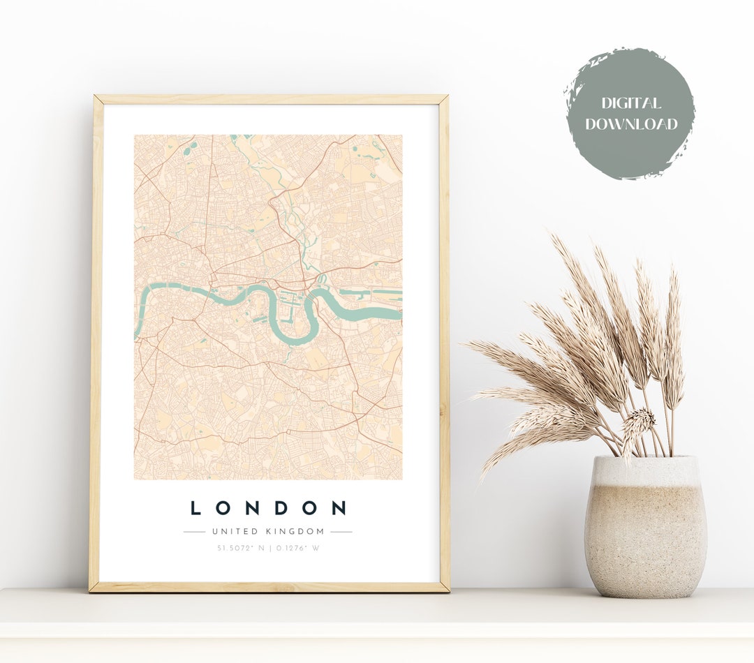 London City Map Print | Map of London | Digital Wall Art | Printable ...