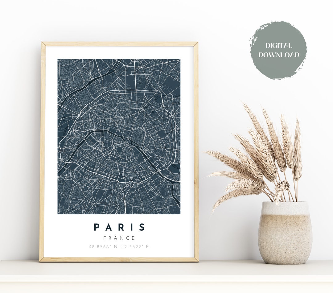 Paris City Map Print | Map of Paris | Digital Wall Art | Printable ...