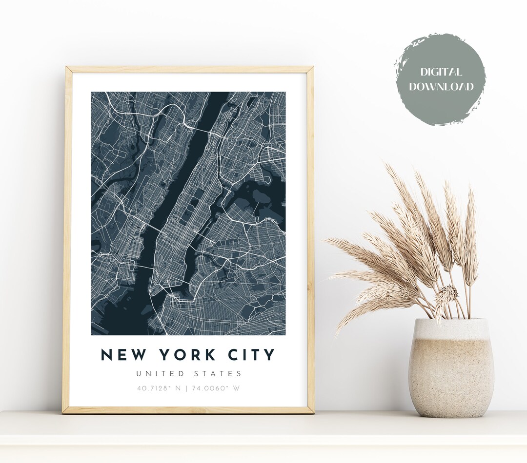 Minimalist New York City Map Art Print | Modern Wall Decor (digital ...