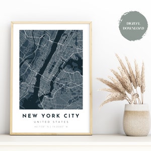 Stampa della mappa della città di New York / Mappa della città di New York / Arte della parete digitale / Mappa stampabile della città di New York