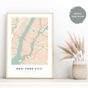 Impression de carte de la ville de New York | Plan de New York | Art mural numérique | Carte imprimable de la ville de New York