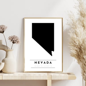 Nevada State Map Print | Map of Nevada | Digital Wall Art | Printable Nevada State Map