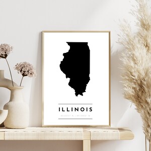 Illinois State Karte Druck | Karte von Chicago | Digitale Wandkunst | Druckbare Karte von Illinois