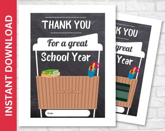 Teacher Appreciation Card, Coffee Gift Card Holder, End of Year Thank You Card for Teachers, Teacher Gift Tag, Printable Coffee Gift Card