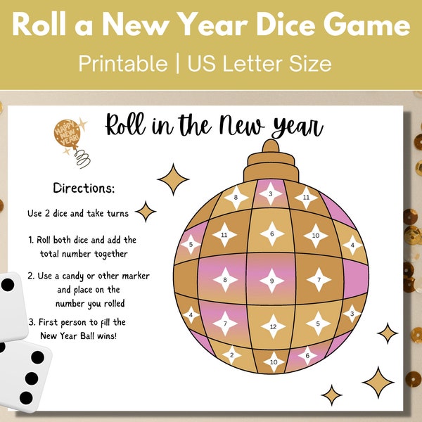 Roll a New Year Candy Dice Game for Kids & Adults | Winter Table Game Activity | Classroom Counting Game