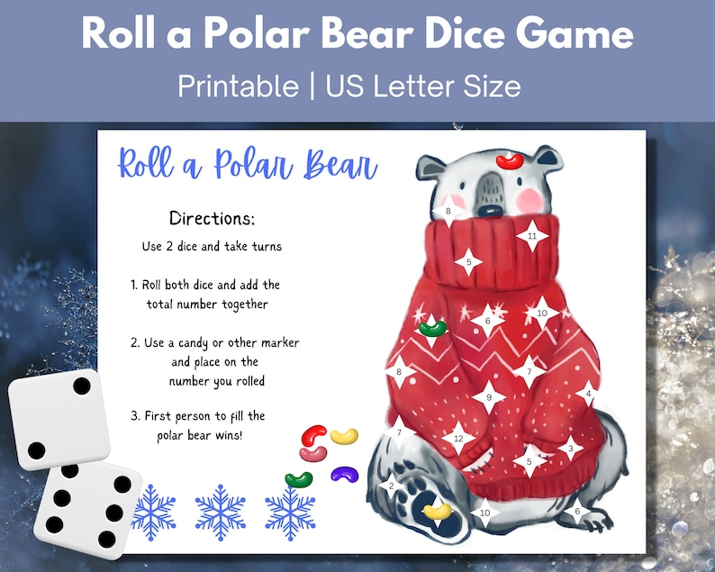 Roll a Polar Bear Candy Dice Game for Kids Christmas & New Etsy
