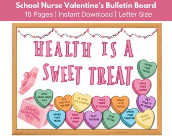 School Nurse Valentine&#39;s Day Bulletin Board, Teacher Bulletin Board Kit, School Nurse Office & Clinic Decor, Winter Bulletin Board, Health