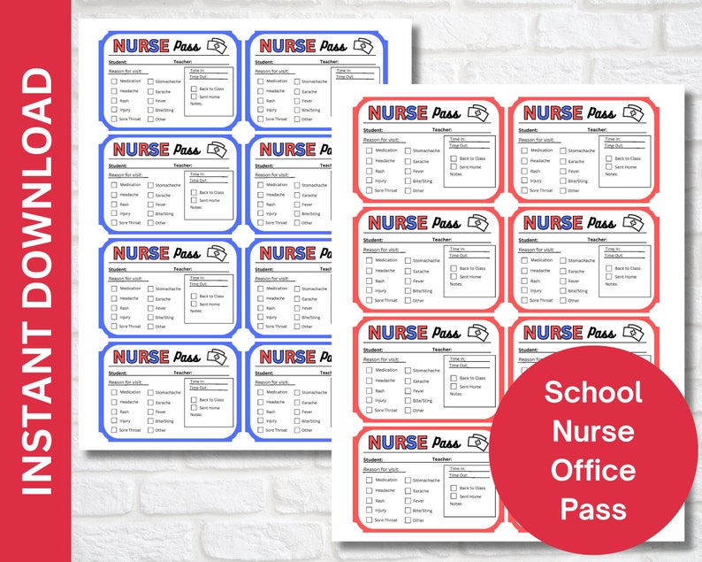 School Nurse Printable Office Pass Elementary School Nurse Office School Nurse Printable Office Pass Elementary School Nurse Office