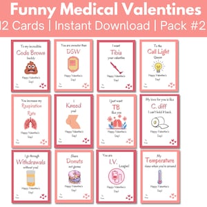 Funny Medical Valentine&#39;s Day Cards, 12 pack for doctors, nurses, hospital staff, students, pharmacists, Printable Valentines Gift Tag