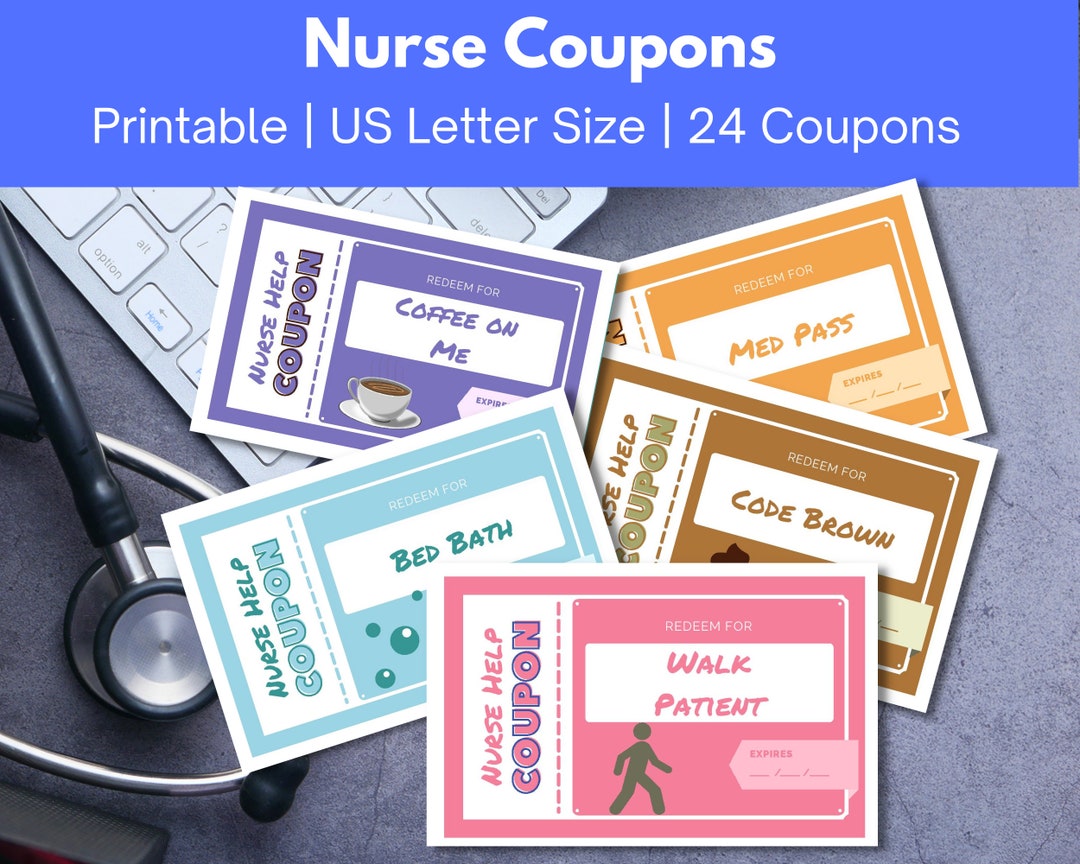 Nurse Printable Coupons, Nurse Support Gift, Nurse Gift, Nurses Week