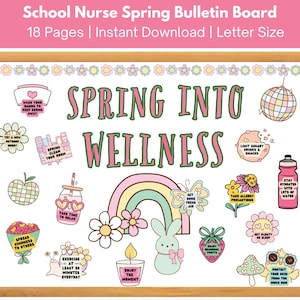 School Nurse Spring Bulletin Board, Teacher Bulletin Board Kit, School Nurse Office & Clinic Decor, Spring into Wellness Bulletin Board