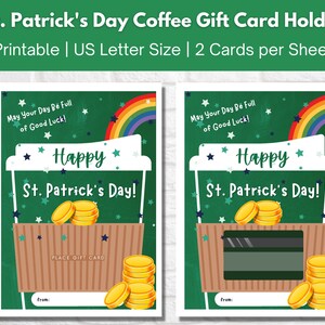 Titulaire de la carte-cadeau de café de la Saint-Patrick, carte client du personnel enseignant, IMPRIMABLE, Merci un café au lait, étiquette de café arc-en-ciel, cadeau de café, St. Paddys