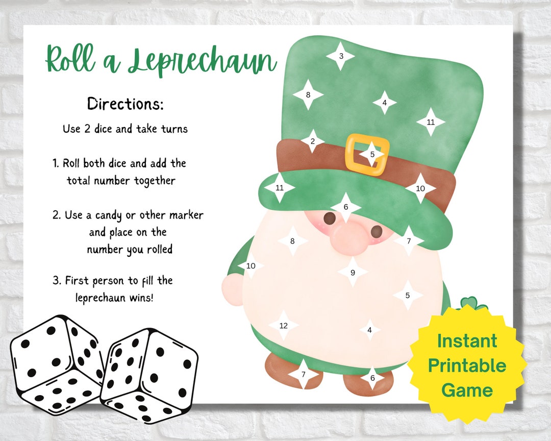 Roll a Leprechaun Dice Game for Kids St Patricks Printable