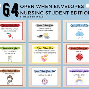 Open When-kaarten/enveloppen afdrukbaar voor studenten verpleegkunde, Open When-kaarten voor studenten, zorgpakketideeën voor studenten verpleegkunde