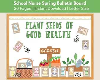 School Nurse Spring Bulletin Board, Teacher Bulletin Board Kit, School Nurse Office & Clinic Decor, Garden Bulletin Board, Seeds of Health