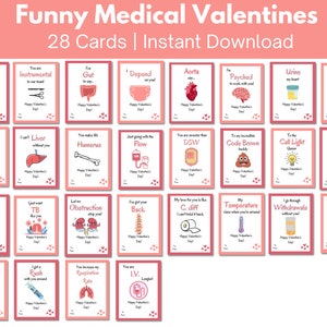 Cartes médicales amusantes pour la Saint-Valentin, paquet de 28 pour médecins, infirmières, personnel hospitalier, étudiants, pharmaciens, étiquette cadeau imprimable pour la Saint-Valentin