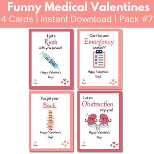 Lustige Valentinstag Valentinstag Karten, 4er Pack für Ärzte, Krankenschwestern, Krankenhauspersonal, Studenten, Apotheker, Printable Valentines Geschenkanhänger