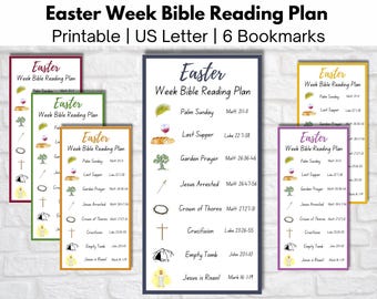 Settimana Santa/Pasqua Cristiana Stampabile/Segnalibri del piano di lettura della Bibbia/Piano di lettura della settimana di Pasqua per famiglie/Gruppi della Chiesa/Settimana della Resurrezione