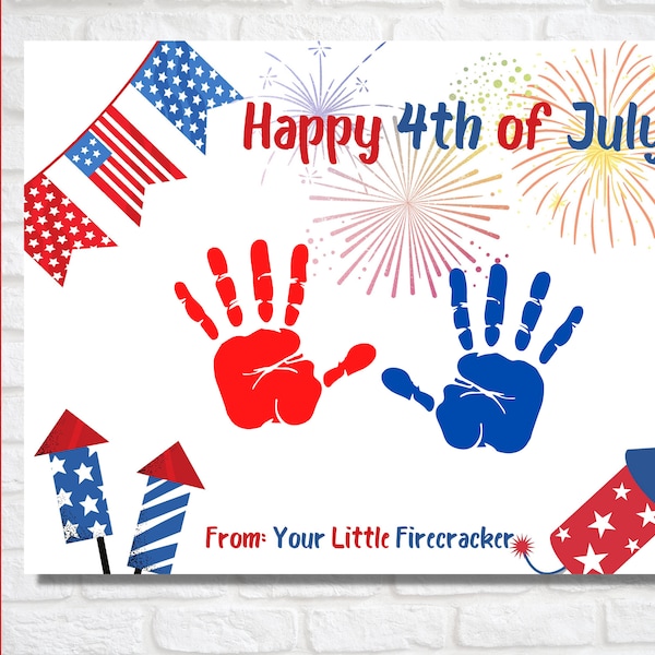 4th of July Handprint Art Craft for Kids, Fourth of July Art Activity, Handprint Keepsake Card, Independence Day Fun, 4th of July card