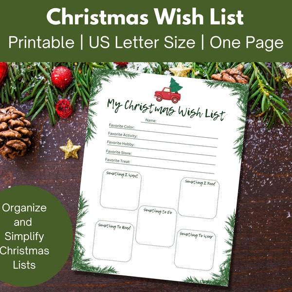 Christmas Holiday Wish List for Adults and Children Printable Template