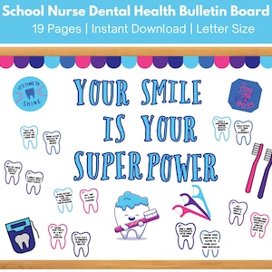 School Nurse Bulletin Board, Dental Health Bulletin Board Kit, School Nurse Office & Clinic Decor, Teacher Bulletin Board Kit