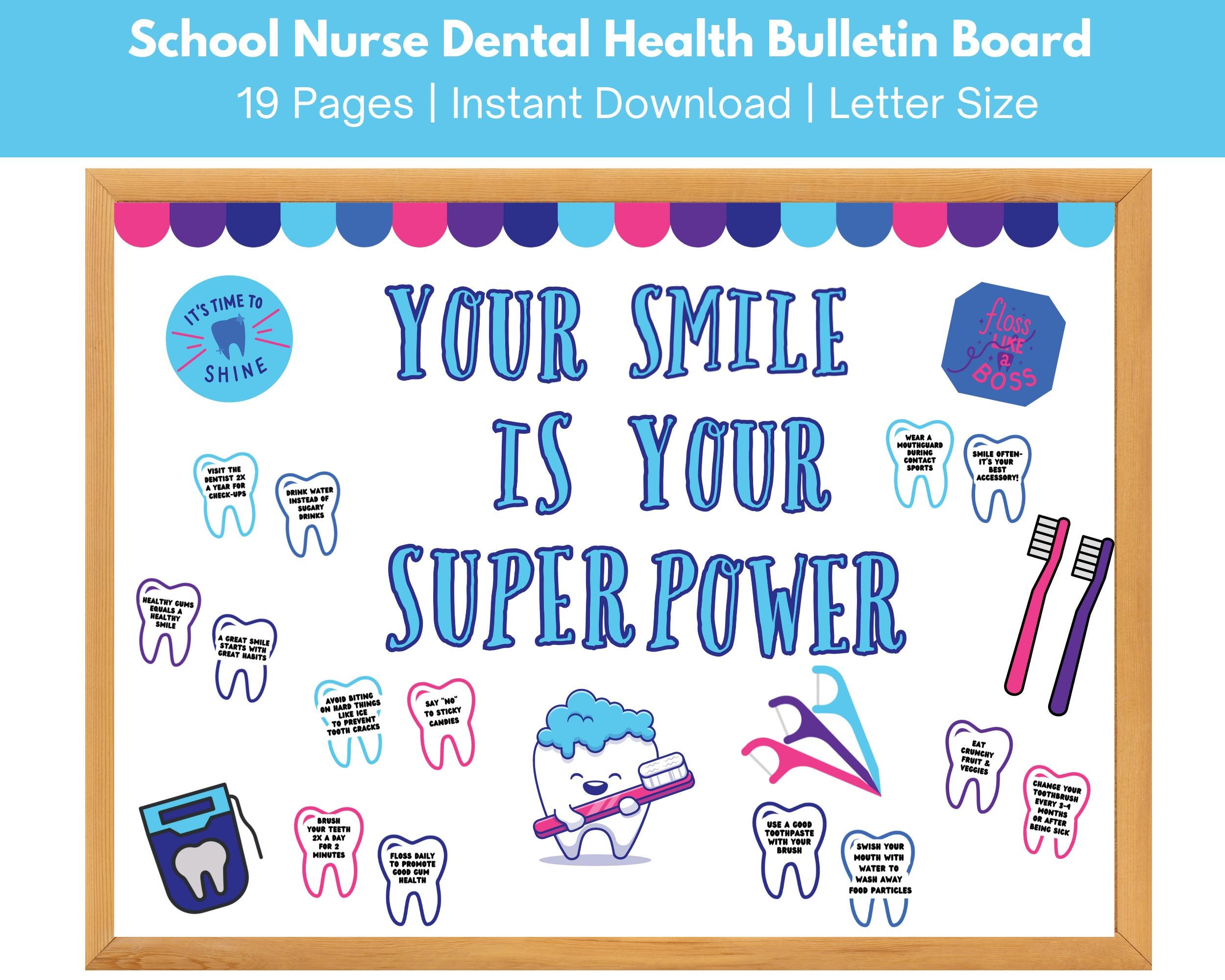 School Nurse Bulletin Board, Dental Health Bulletin Board Kit, School Nurse Office & Clinic Decor, Teacher Bulletin Board Kit