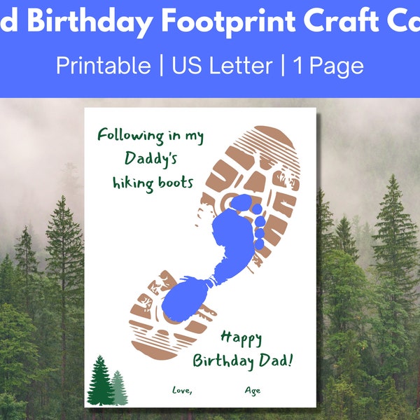 Dad Birthday Handprint Art Printable Card, Footprint Art, Dad Gift From Child, Printable Craft Page, Happy Birthday Dad