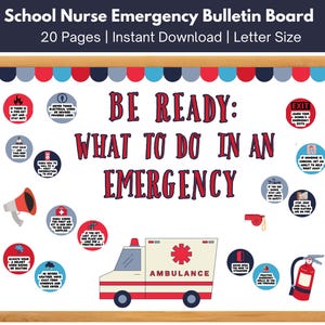 School Nurse Bulletin Board, Teacher Bulletin Board Kit, School Nurse Office & Medical Clinic Decor, Emergency Safety Tips for School Nurse