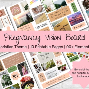 Schwangerschaft Vision Board druckbare Bilder, Bilder & Worte | Christliche Geburt Affirmation Vision Board Vorlage | Geschenk für neue Mutter | Neues Schätzchen