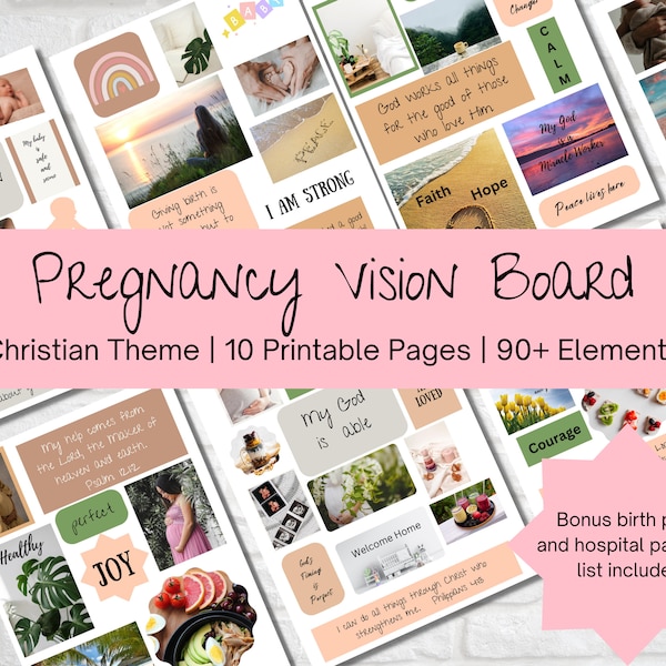 Pregnancy Vision Board Printable Images, Pictures & Words | Christian Birth Affirmation Vision Board Template | Gift for New Mom | New Baby