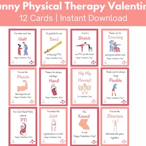 Cartes de Saint-Valentin drôles de physiothérapie | Cadeau de remerciement pour physiothérapie | Carte-cadeau pour clinique et bureau de physiothérapie | Personnel hospitalier| Paquet de 12