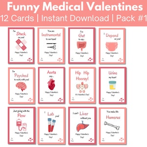 Divertenti biglietti di San Valentino a tema medico, confezione da 12 per dottori, infermieri, personale ospedaliero, studenti, farmacisti, etichetta regalo stampabile per San Valentino